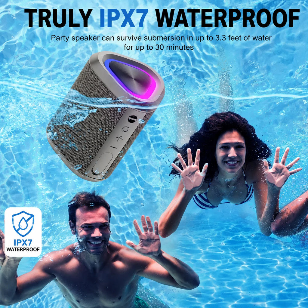 Experience Ultimate Freedom with Our Portable Bluetooth Speaker - IPX7 Waterproof, 24-Hour Playtime, and Stunning Sound in Gray