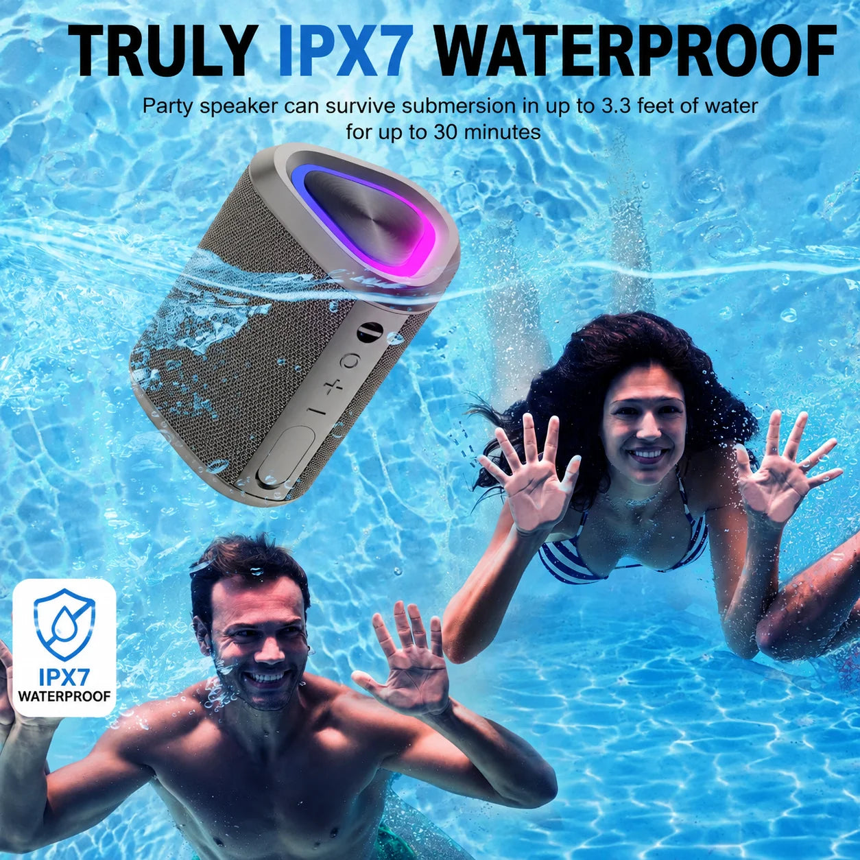 Experience Ultimate Freedom with Our Portable Bluetooth Speaker - IPX7 Waterproof, 24-Hour Playtime, and Stunning Sound in Gray