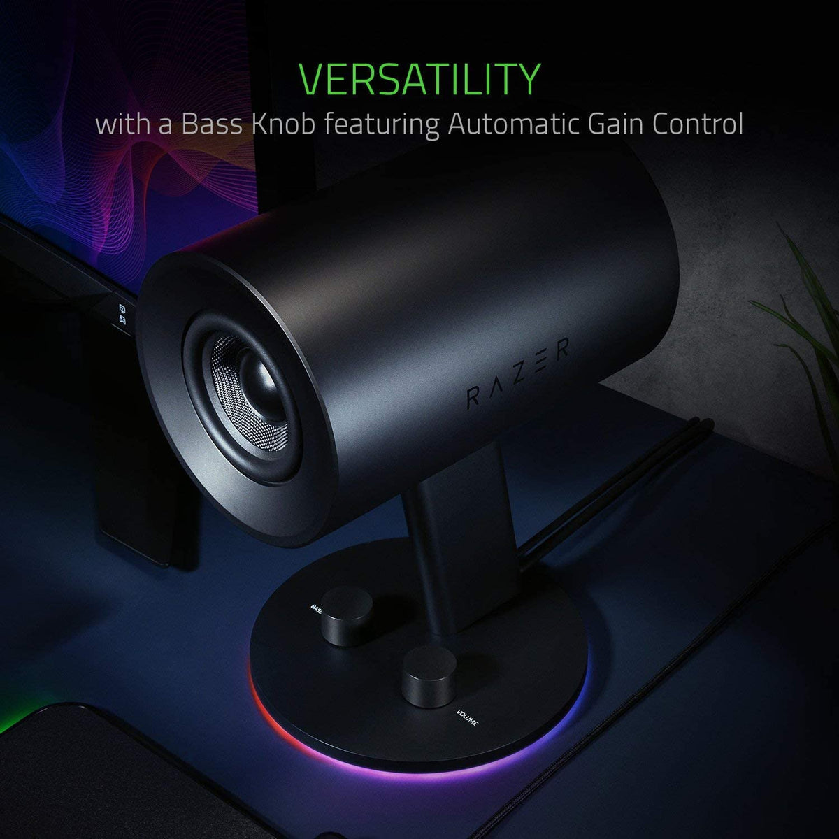 Razer Nommo Chroma: Custom Woven 3" Glass Fiber Drivers - Rear-Facing Bass Ports - Bass Knob W/Automatic Gain Control Chroma Enabled - Full Range 2.0 PC Gaming Speakers, Black