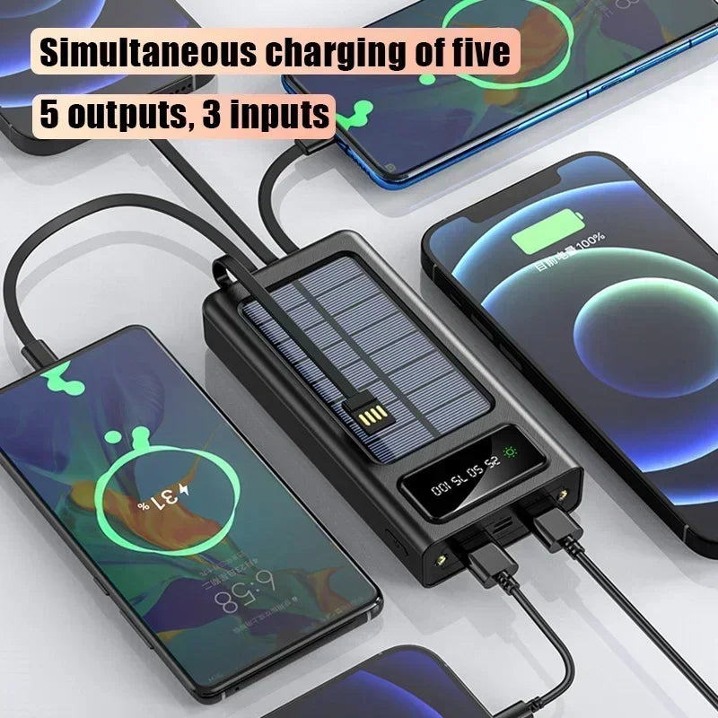 Ultra Capacity 200,000mAh Solar Power Bank - 120W Super Fast Charging with LED Light for iPhone 17 & Samsung - Perfect for Outdoor Adventures!