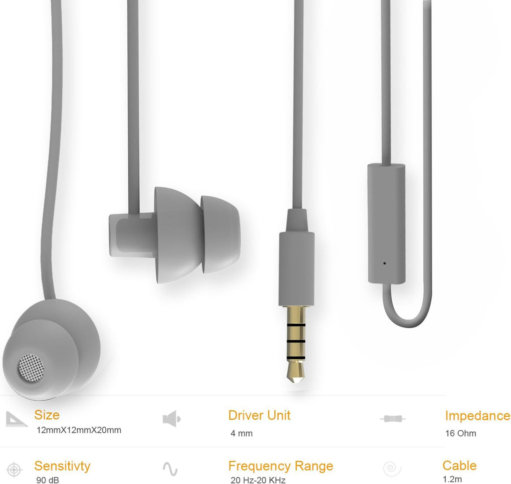 (TM Unique Total Soft Silicon Sleeping Headphones Earplugs Earbuds with Mic for Cellphones,Tablets and 3.5 Mm Jack Plug (Grey)