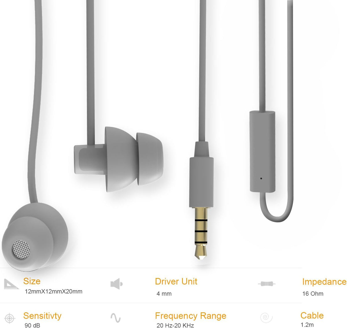 (TM Unique Total Soft Silicon Sleeping Headphones Earplugs Earbuds with Mic for Cellphones,Tablets and 3.5 Mm Jack Plug (Grey)