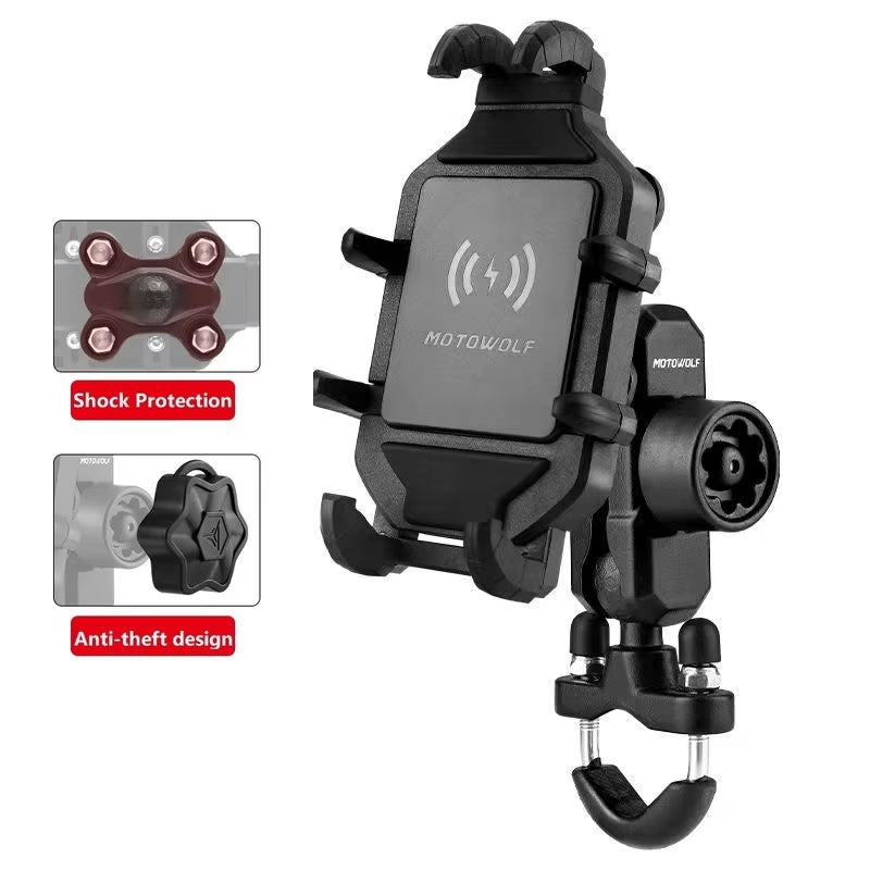 Ultimate Motorcycle Wireless Charging Phone Holder - 3.0 Quick Charger for 4-7 Inch Devices - GPS & Cellphone Handlebar Mount