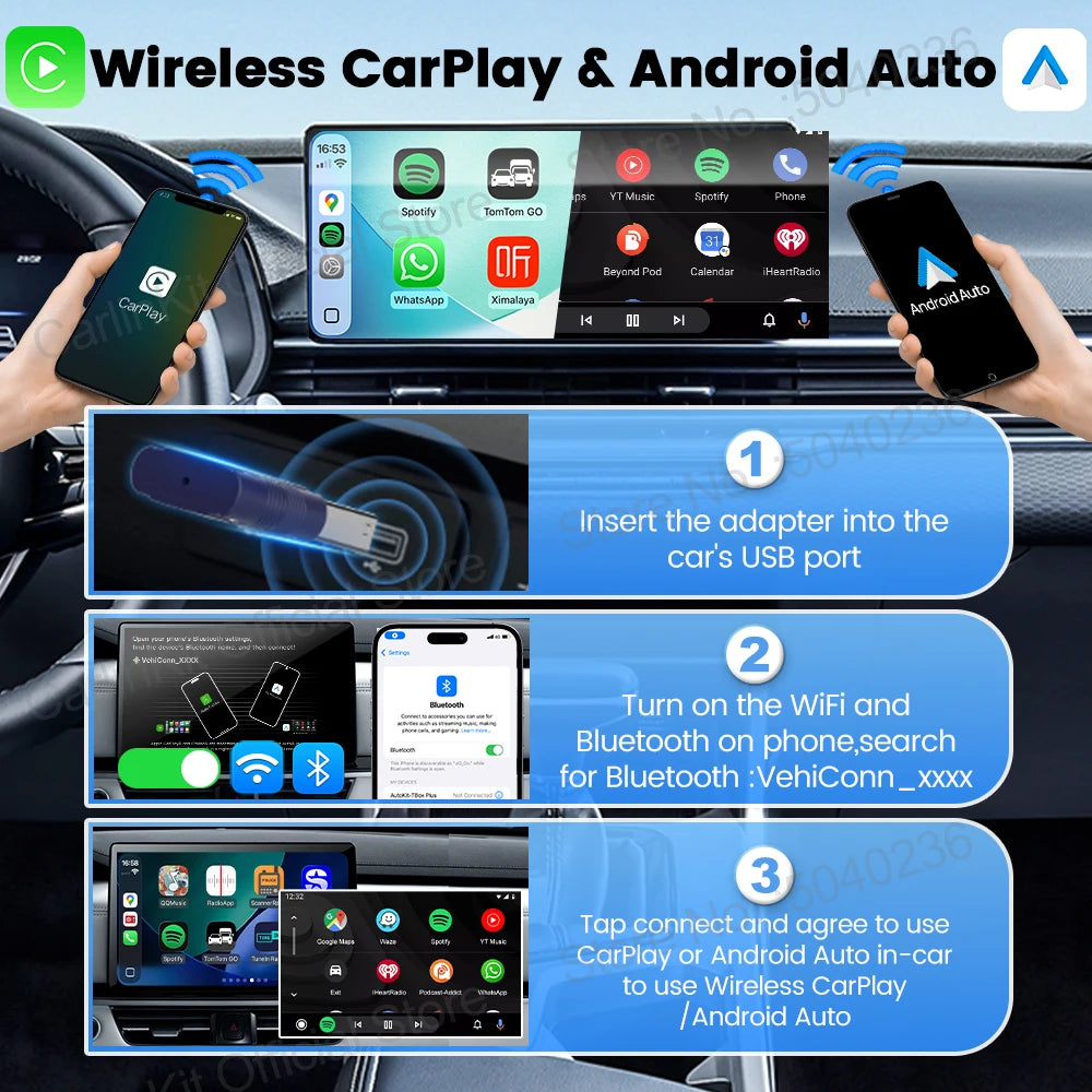 5.0 Mini Ultra 2-in-1 Wireless Adapter for Seamless Android Auto & CarPlay - Plug & Play for OEM Cars!