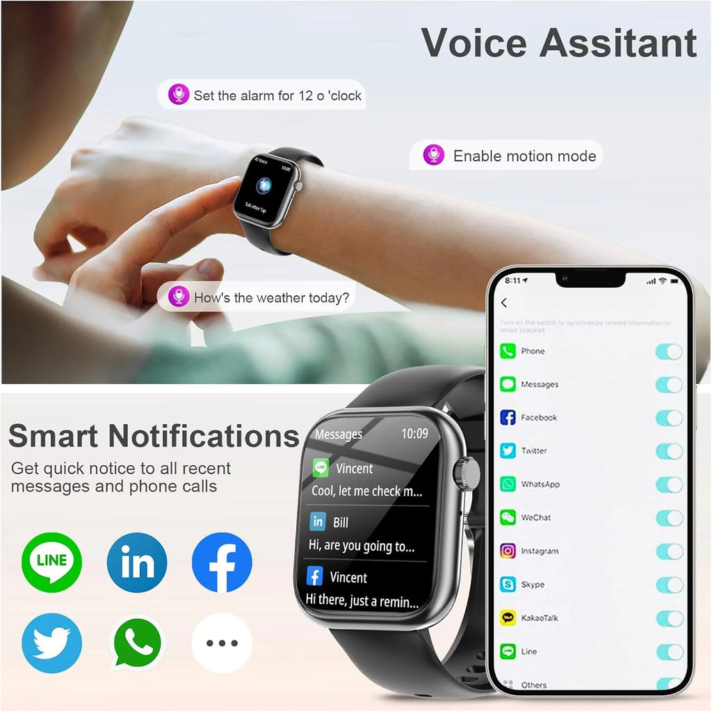 1.85" Bluetooth Smart Watch for Men & Women, HD Touch Screen, Bluetooth Calling, Heart Rate & Sleep Monitor, IP67 Waterproof, Fitness Tracker