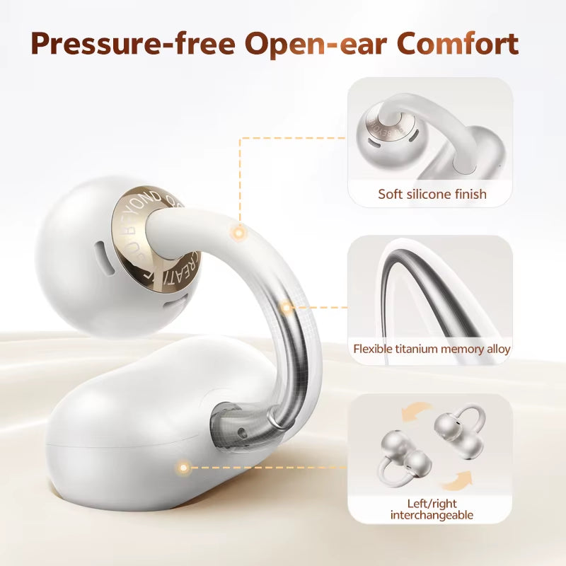 Crossky C50 Open Ear Wireless Earbuds - Bluetooth 6.0, Comfort Clip-on Sports Earphone with 4 Mic AI Clear Call & Bass Boost Sound