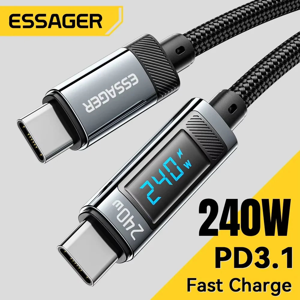 240W USB Type-C to USB-C Cable - 100W PD 3.1 Fast Charging for MacBook Pro, Xiaomi, Samsung, and More - 2M Length