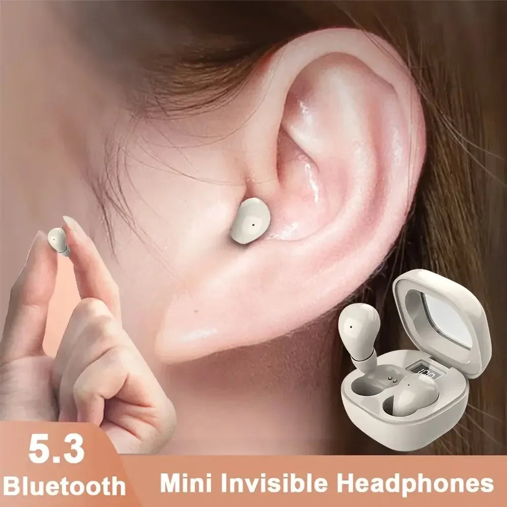 SK19 Bluetooth 5.3 Mini Invisible TWS Earbuds - HIFI Stereo Wireless Headphones with Noise Reduction & Microphone