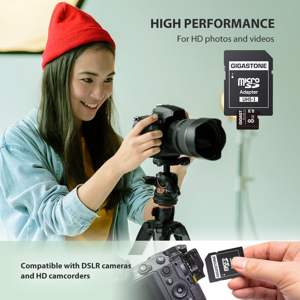 8GB Micro SD Card 20-Pack, Full HD Video, Surveillance Security Cam Action Camera Drone, 80Mb/S Micro SDHC Class 10, with Adapters
