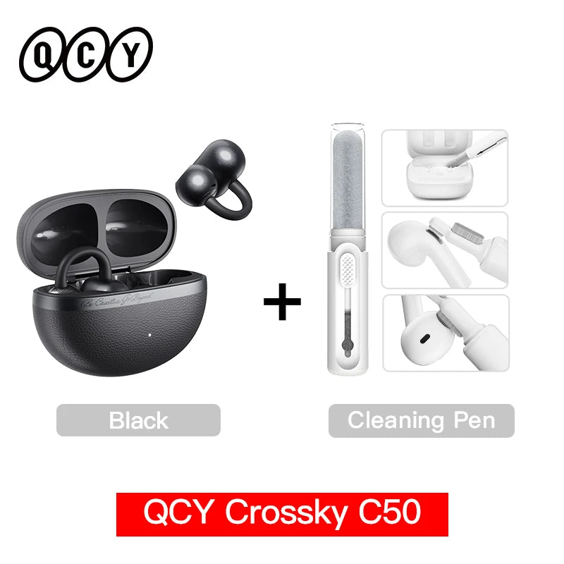 Crossky C50 Open Ear Wireless Earbuds - Bluetooth 6.0, Comfort Clip-on Sports Earphone with 4 Mic AI Clear Call & Bass Boost Sound