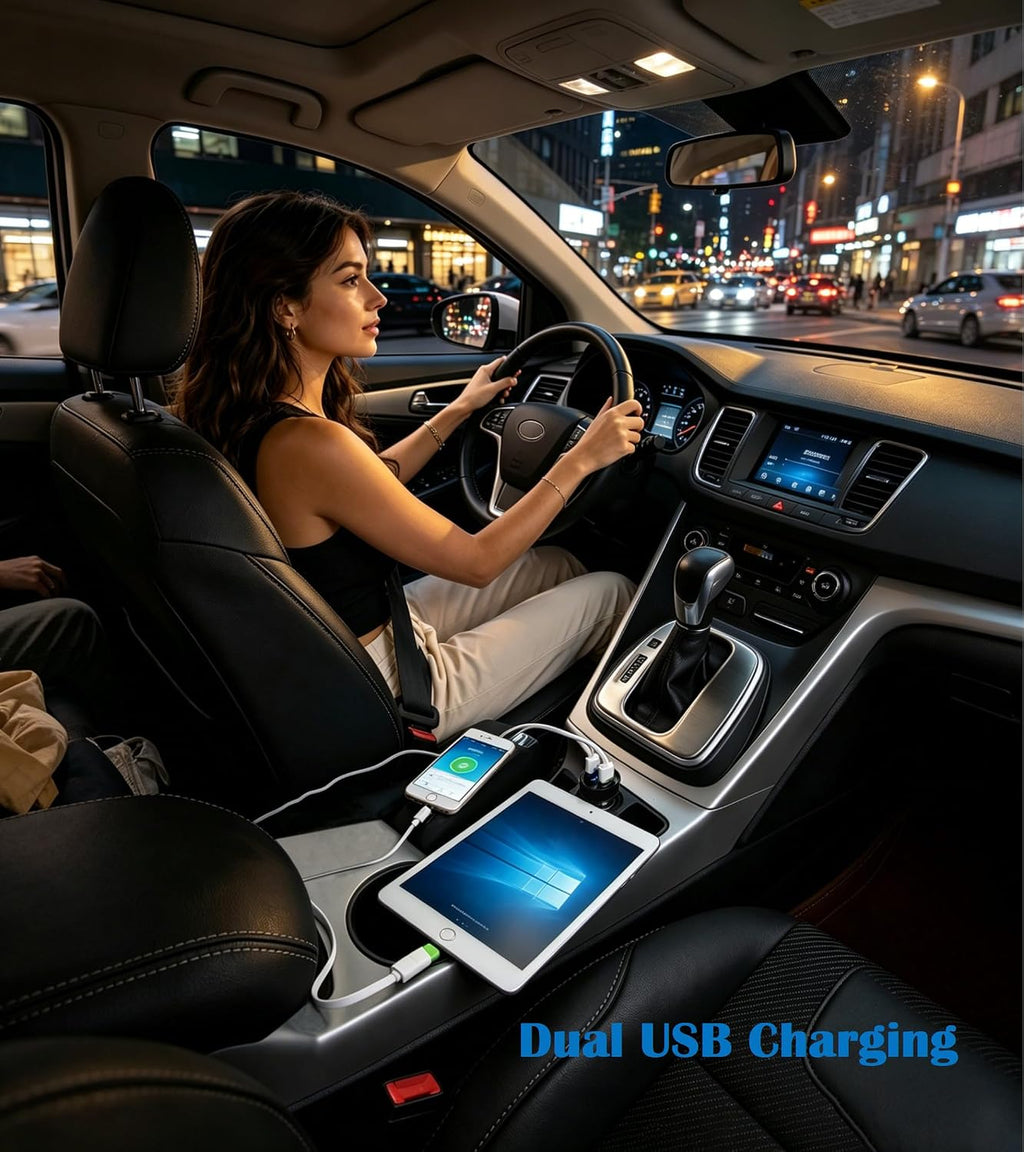 Dual USB Car Charger with LED Voltage Meter - Fast Charging Adapter for iPhone, Samsung, and More - Compact and Smart Protection Design