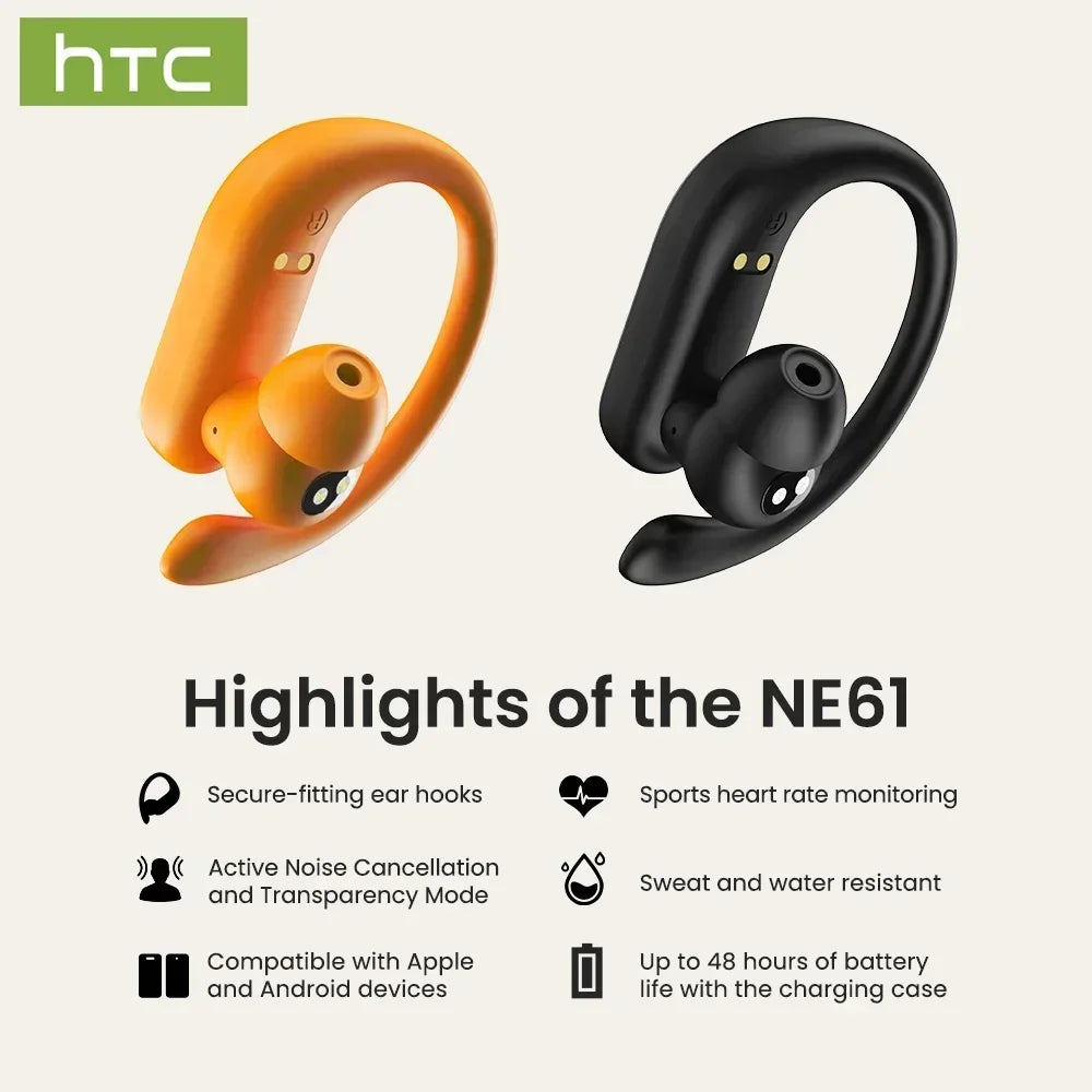 NE61 Wireless Bluetooth Earbuds - Noise-Cancelling Sports Headphones with AI Translator & Heart Rate Monitor