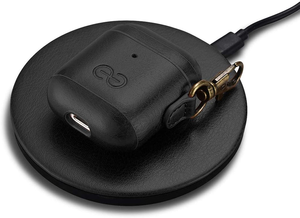 Om Case Cover with Keychain Clip Compatible with Airpods 1 & 2, Vegan Leather Airpods Case for Men & Women, Luxury Earbuds Accessory for Apple Iphone - Black