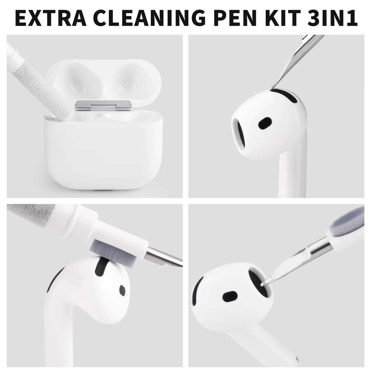 3-in-1 Bluetooth Earphones Cleaning Pen Tool - Ultimate Cleaner Kit for AirPods Pro, 3, 2, 1 & Xiaomi iPhone Earbuds