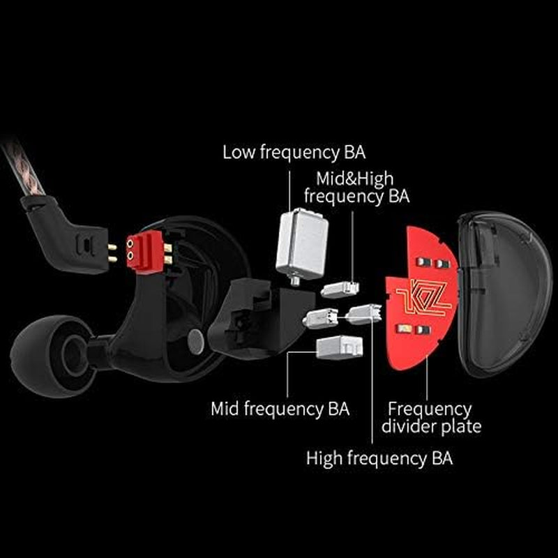 KZ AS10 IEM Headphone, 5 Balanced Armature Driver KZ Earbuds Wired Earphone, Stereo Hifi in Ear Monitor Headphone Musician Headset Earphone with Detachable 2 Pin Cable(No Microphone, Black)