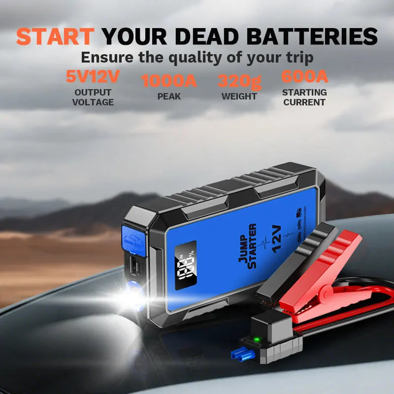 Powerful 4000A 12V Car Jump Starter & Portable Charger with LED Lighting - Essential Car Battery Backup!