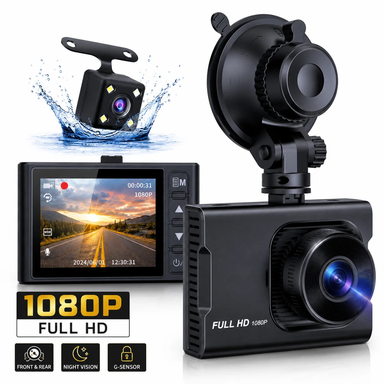 Capture Every Moment: NEXPOW Dual Dash Cam with 1080P Front & Rear Recording, Night Vision, G-Sensor, and Loop Recording