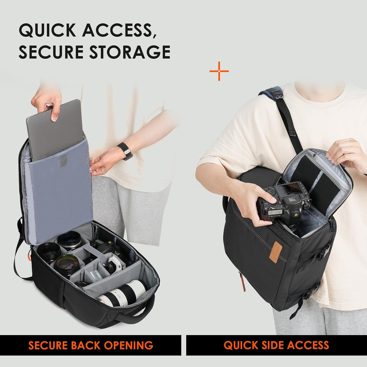 Camera Backpack for Photographers Compact 15L, TB04 Black | 15 Inch Laptop Compartment, Side Access Quick Draw, Anti-Theft Hidden Pocket, Tripod Holder, Rain Cover, Travel-Friendly