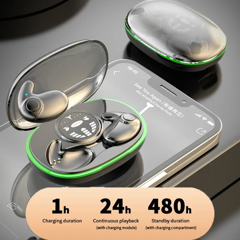 Invisible Wireless Sleep Earphones - Bluetooth 5.3, IPX5 Waterproof, Noise Reduction, Touch Control Headsets