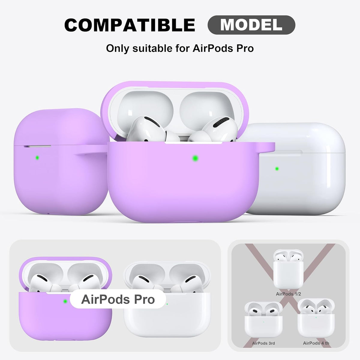 For Airpods Pro 2 Case Silicone Cover, Lavender | Compatible with Apple Airpods Pro 2Nd/1St Generation with Keychain & Cleaner Kit, Wireless Charging Compatible