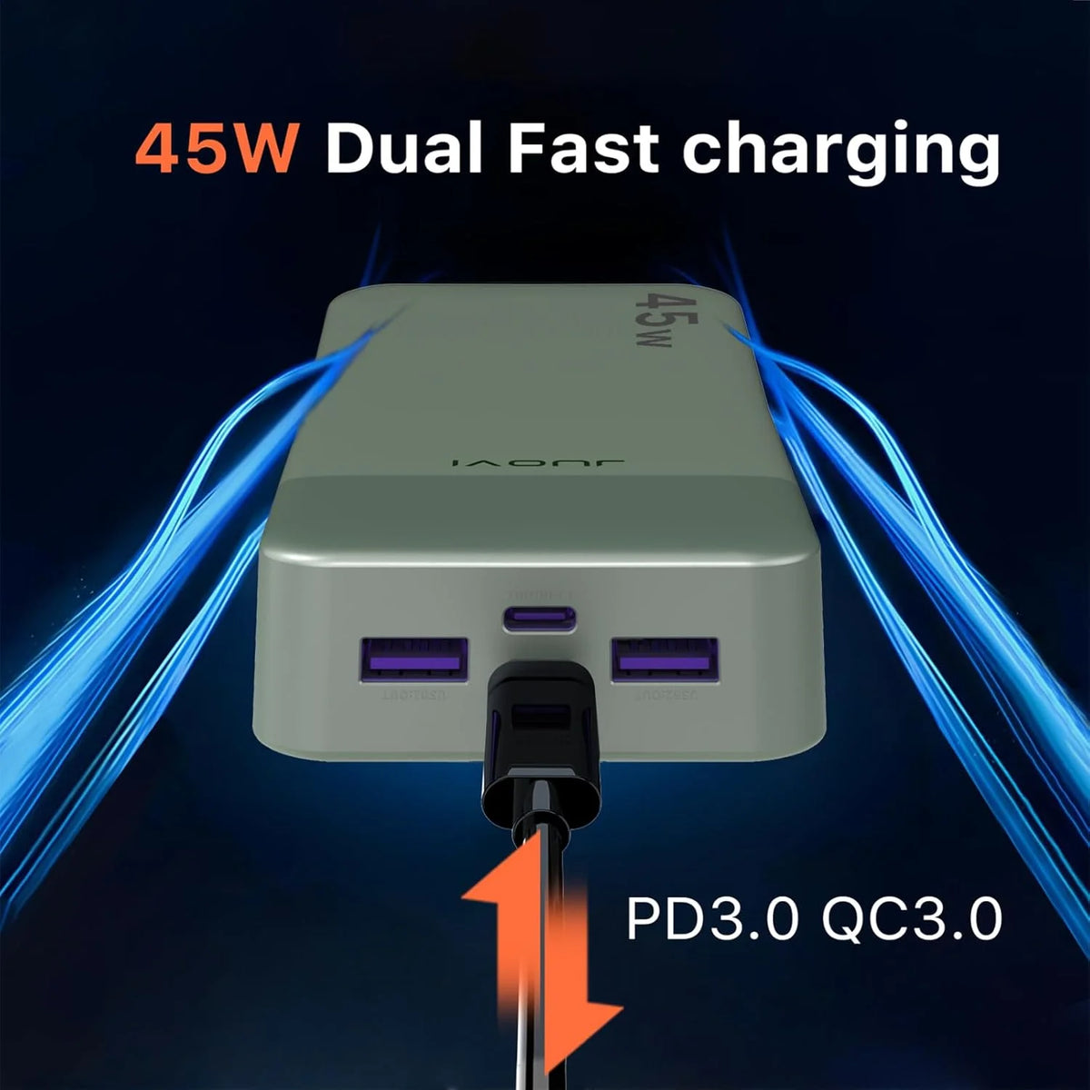 JUOVI 20000mAh Portable Charger - 35W Fast Charging Power Bank with USB-C Cable for iPhone 17/16/15