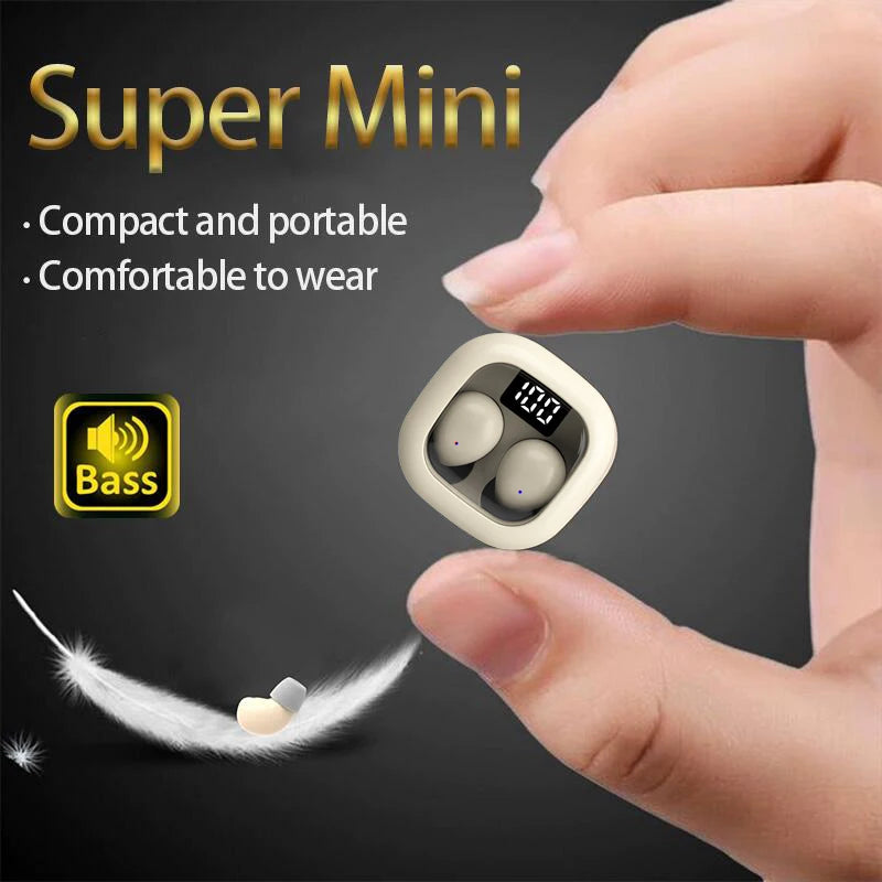 SK19 Bluetooth 5.3 Mini Invisible TWS Earbuds - HIFI Stereo Wireless Headphones with Noise Reduction & Microphone