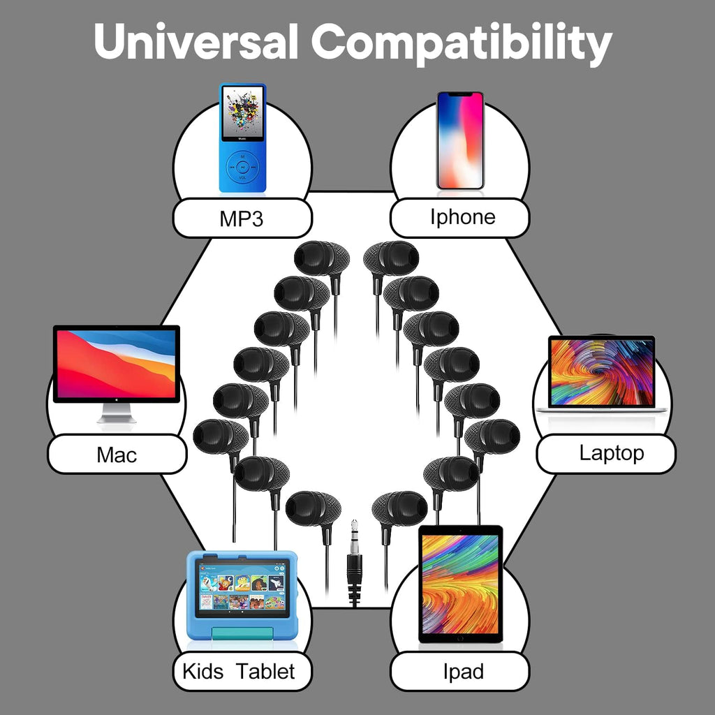 Bulk Earbuds Headphones 50 Pack for Classroom Kids, Wholesale Durable Earphones Perfect for K12 Schools Students Kindergarten Children Gift and Adult (HY400 Black)