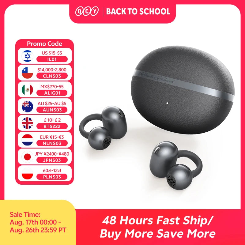 Crossky C50 Open Ear Wireless Earbuds - Bluetooth 6.0, Comfort Clip-on Sports Earphone with 4 Mic AI Clear Call & Bass Boost Sound
