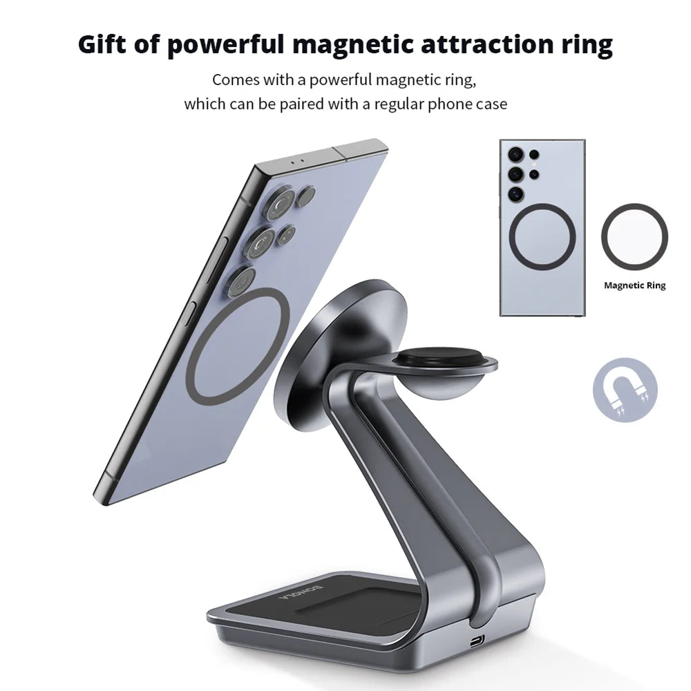 3-in-1 Magnetic Wireless Charger Station - Fast Charging for Samsung S24 Ultra/S25/26, Galaxy Watch 8/7/6 & Earbuds
