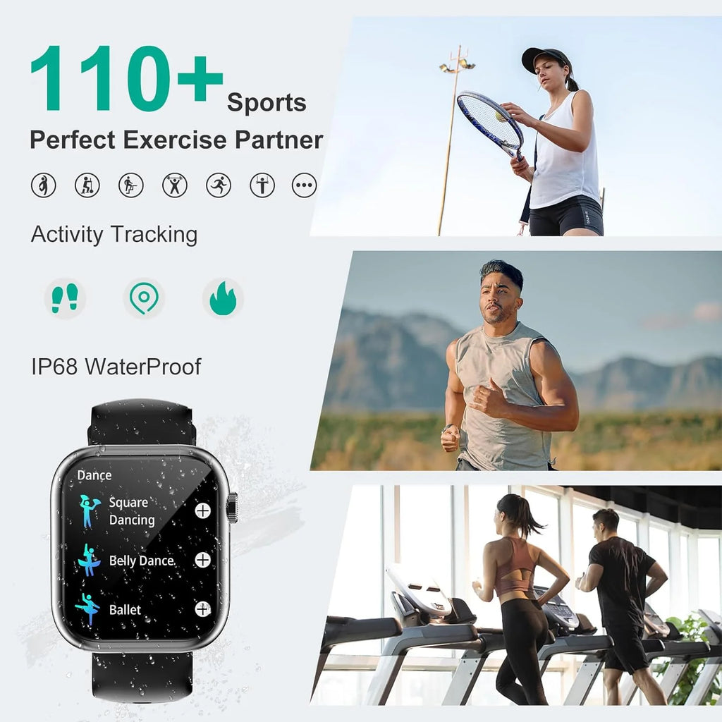 1.85" Bluetooth Smart Watch for Men & Women, HD Touch Screen, Bluetooth Calling, Heart Rate & Sleep Monitor, IP67 Waterproof, Fitness Tracker