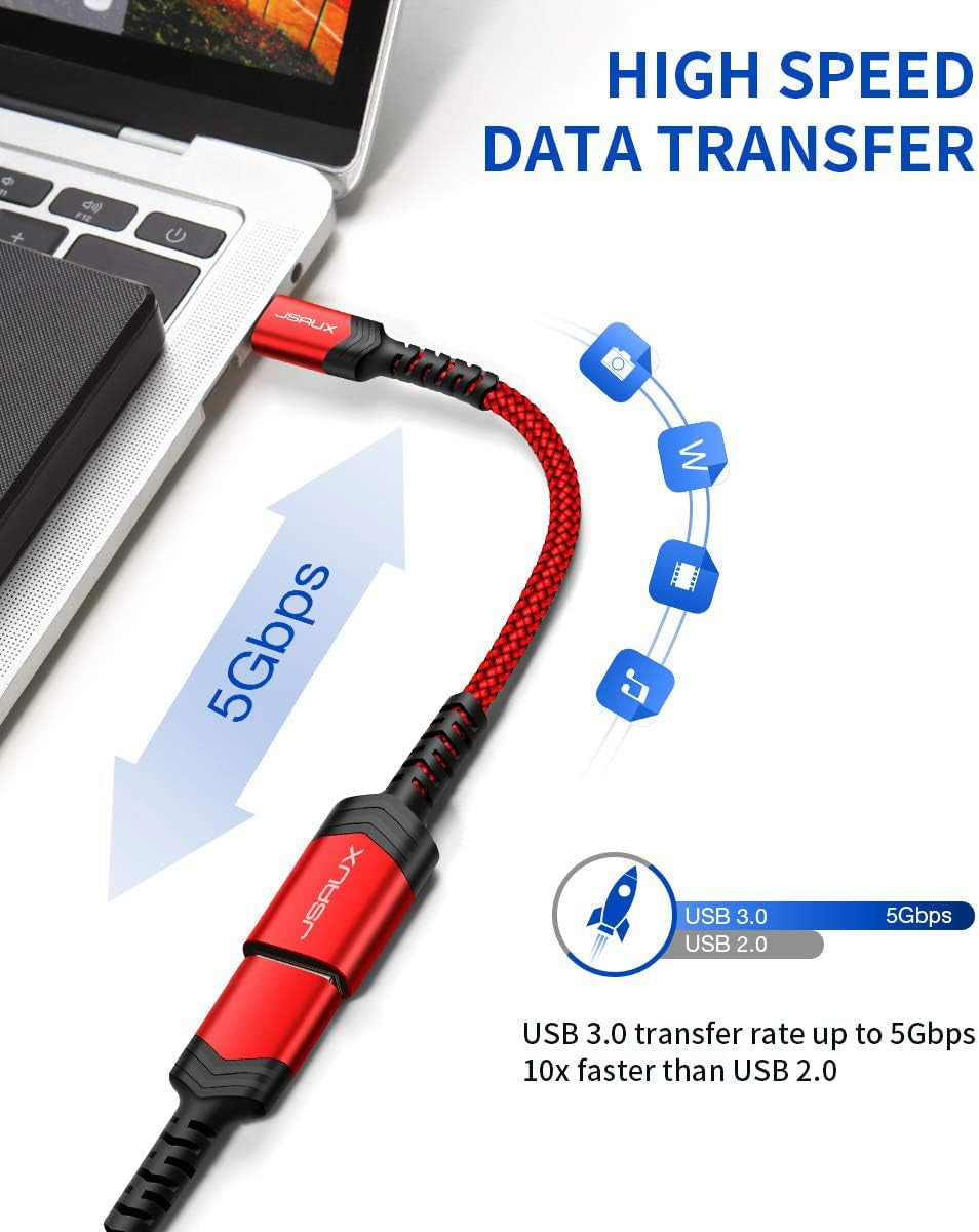 USB C to USB Adapter 3.0 [2 Pack], Type C OTG Adapter-Red | USB C Male to USB a Female Adapter Compatible with Macbook, Iphone 17 Pro Max/17 Air/17/16/15, Samsung S25/S24/S23